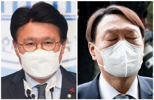 황운하(왼쪽) 더불어민주당 의원과 윤석열 국민의힘 대선 후보. 디지털타임스 DB, 연합뉴스